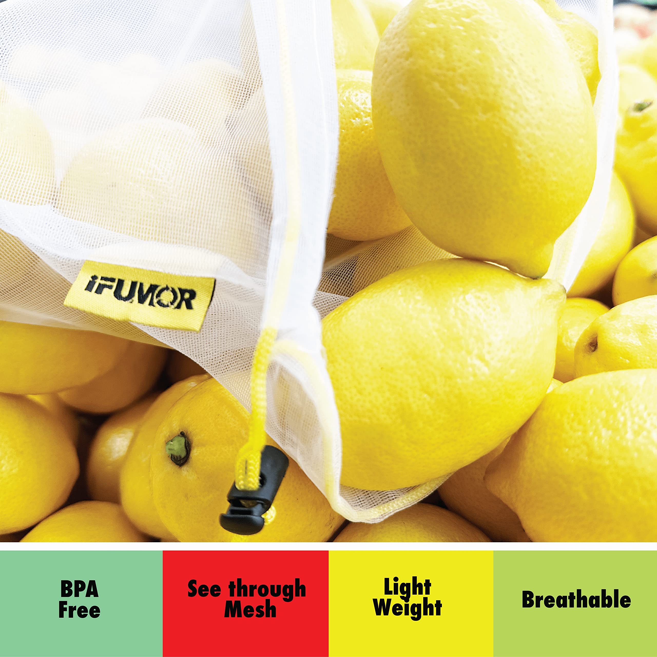 iFUMOR mesh bags with drawstring closure for easy organization.