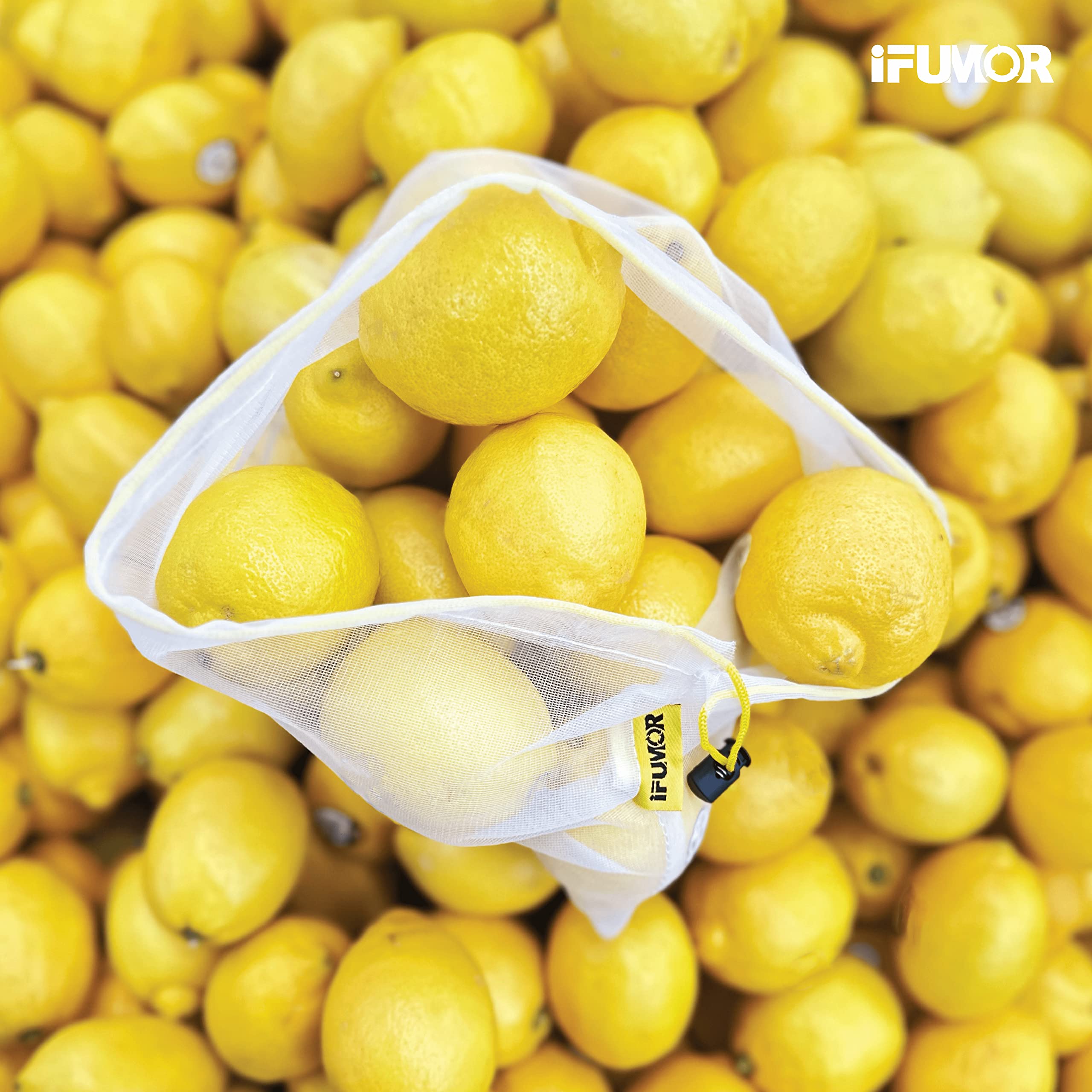 iFUMOR multi-use bags for fruits, vegetables, toys, and travel.