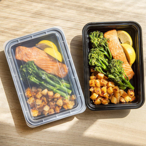Igluu Meal Prep stackable tubs save cabinet space for easy meal planning.