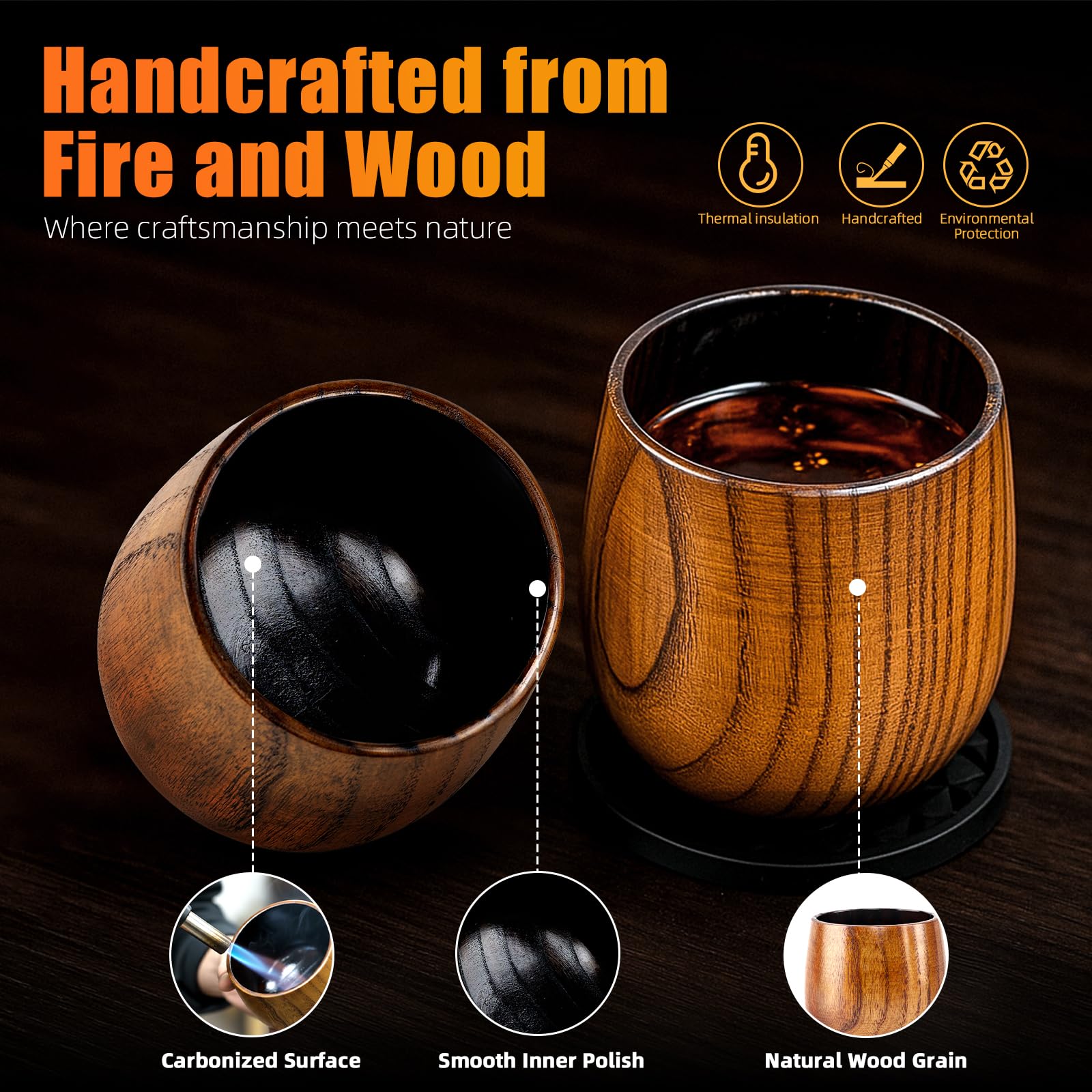 Ignismok matching wood coasters protecting surfaces with style.
