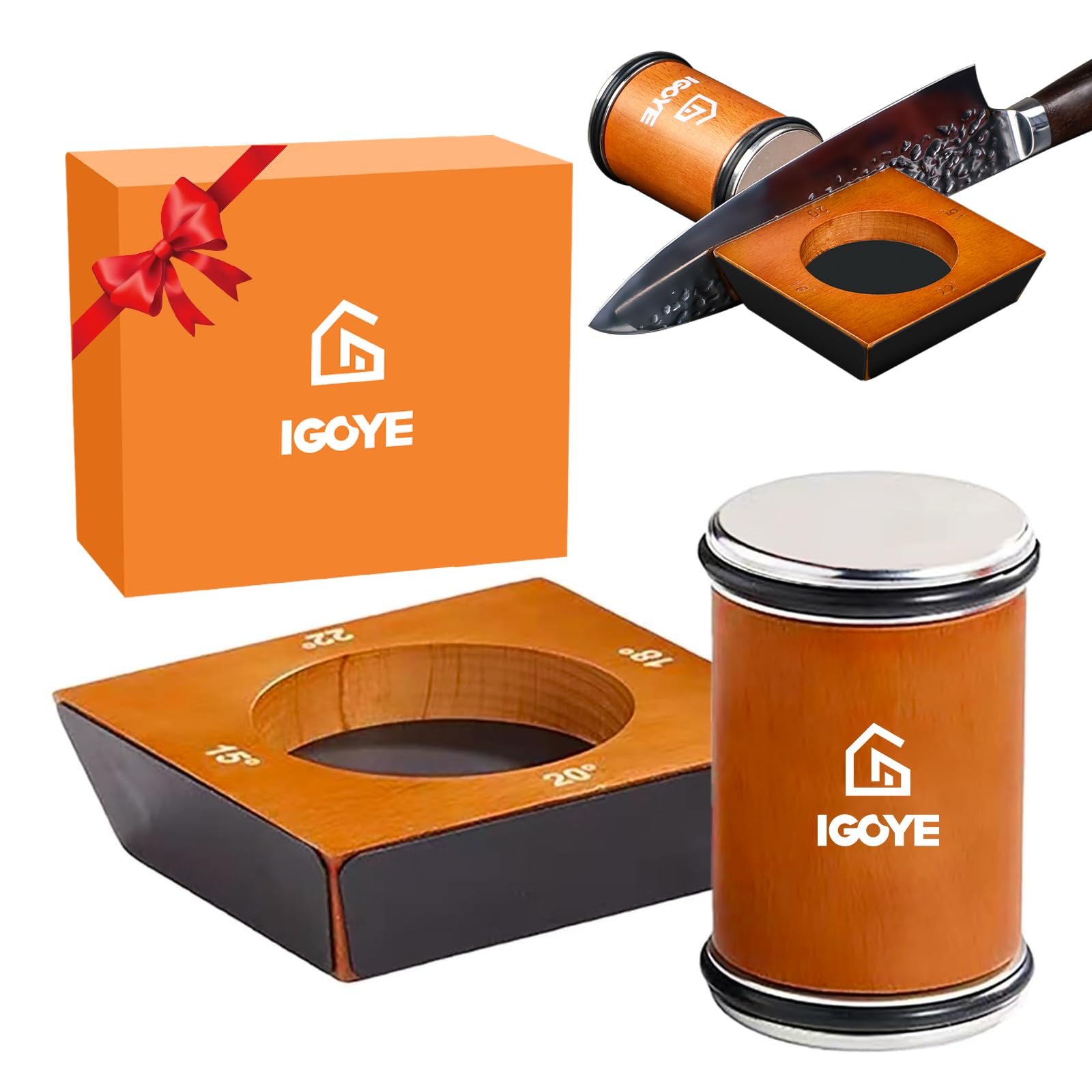 IGOYE rolling knife sharpener base showing stable sharpening setup