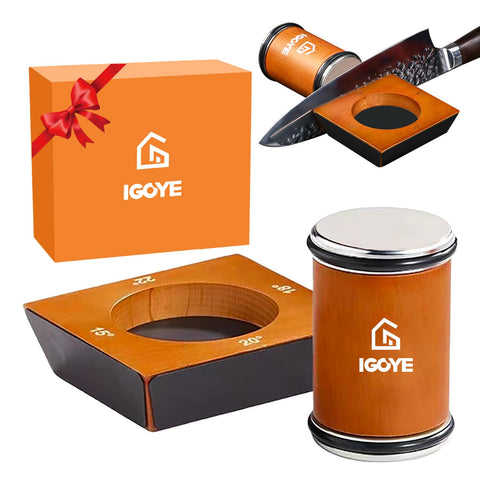IGOYE rolling knife sharpener base showing stable sharpening setup