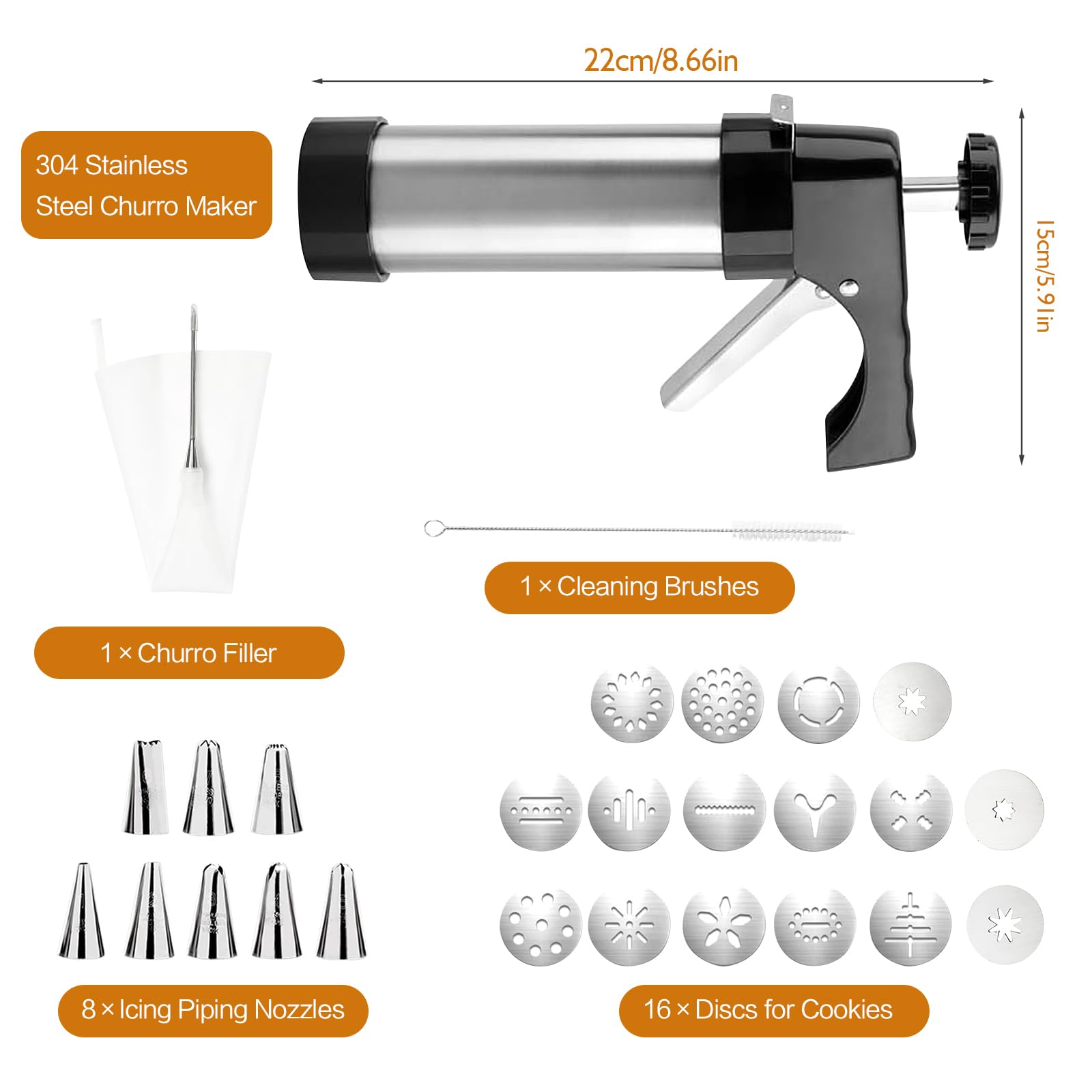 IGRARK eight piping tips enable decorative borders and precise decorating.