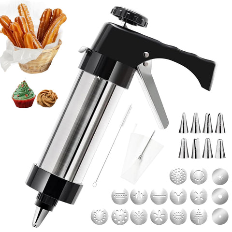 IGRARK stainless steel cookies press in action delivering precise dough shapes.