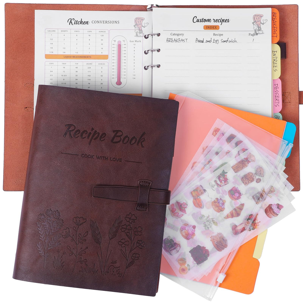 iHoesdste personalized A5 leather recipe book cover with embossed detail for a timeless kitchen keepsake.
