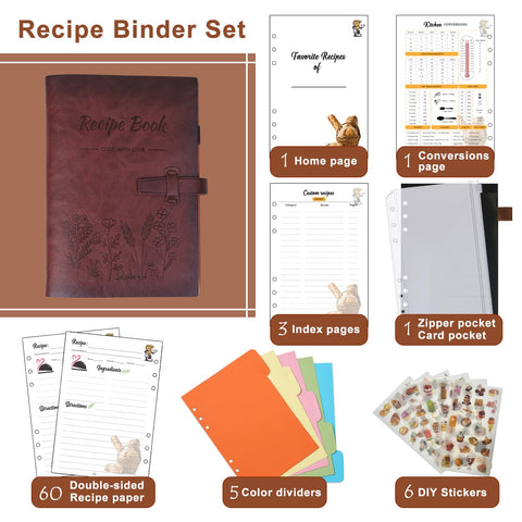iHoesdste refillable recipe book includes a zip pocket to store notes and cards.