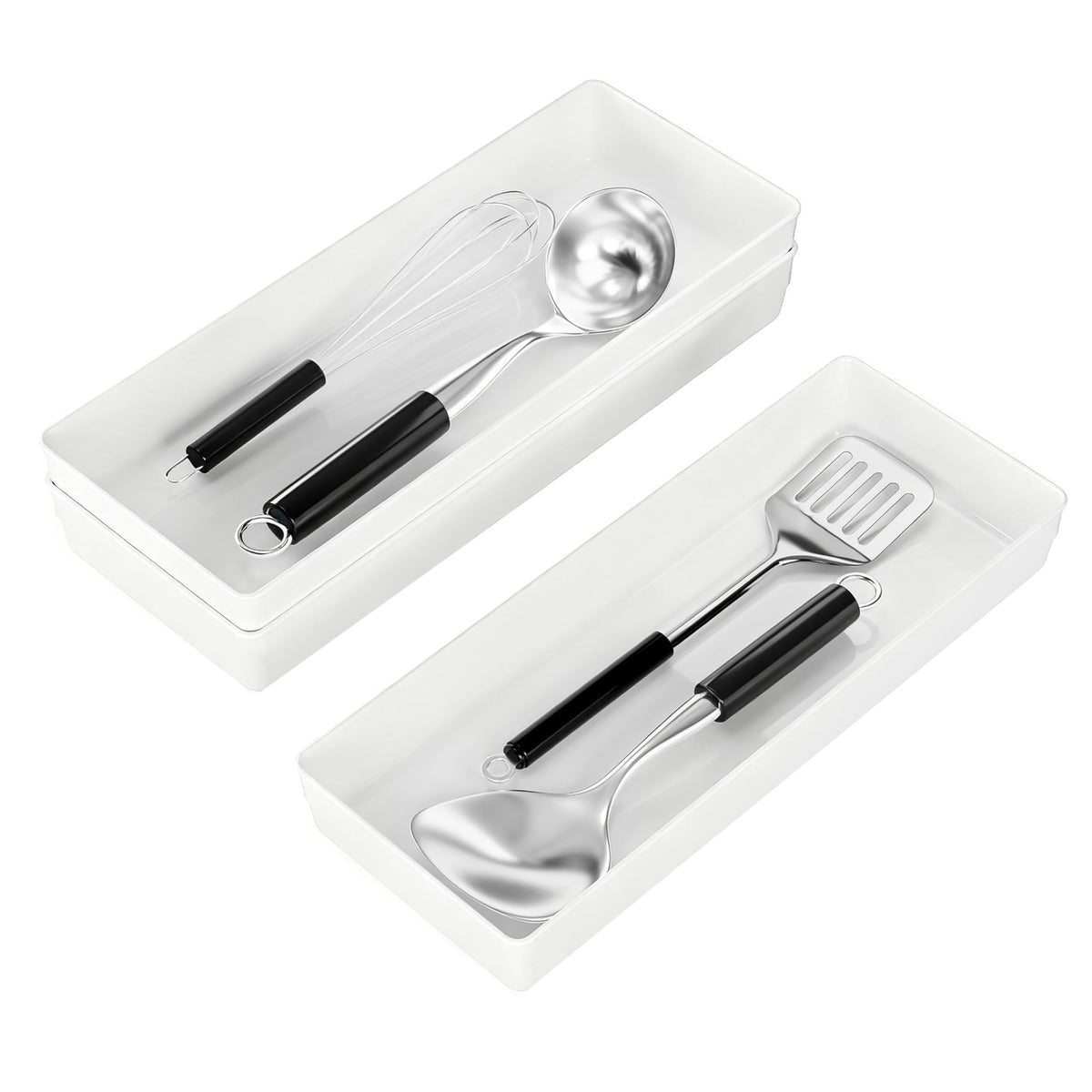 ihomecooker 3-pack drawer organizer 15x6 white keeps utensils neatly organized and accessible.