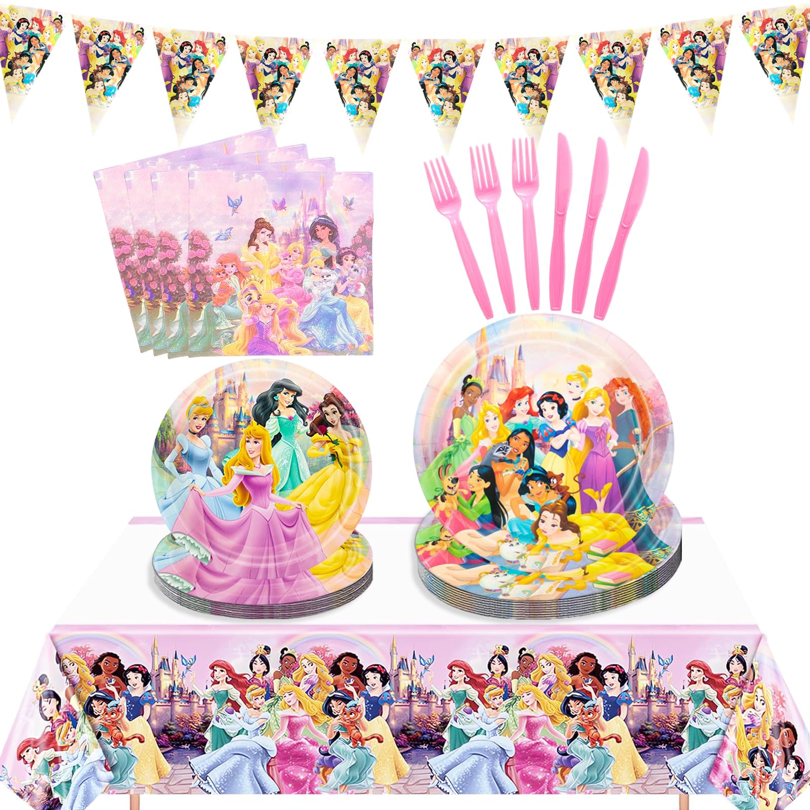 IIDEA 9-inch princess plates for sturdy meals at kids' parties.