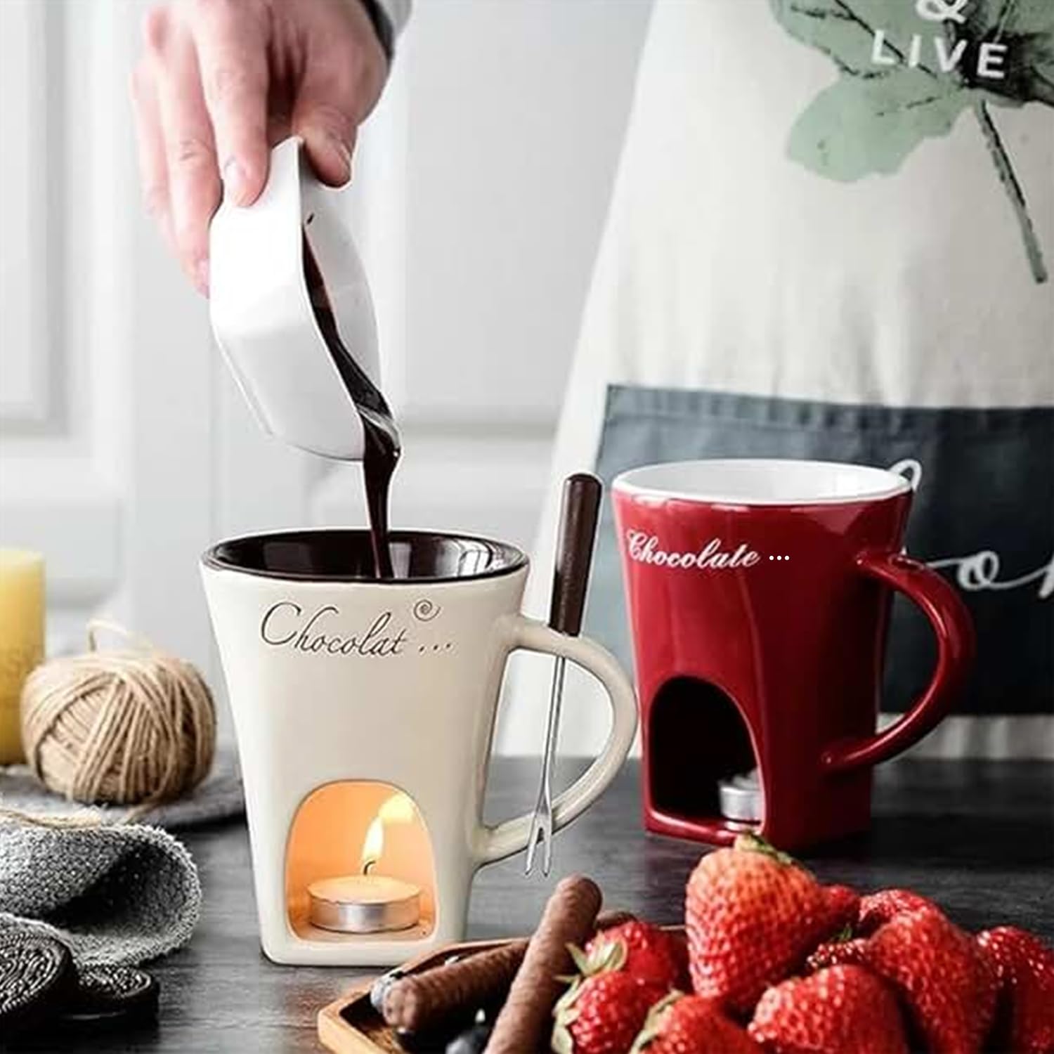 Iiglitch ceramic fondue mug with handle for easy pouring and use.
