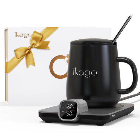 Ikago coffee mug warmer set main display shows real-time temperature for precise sipping.