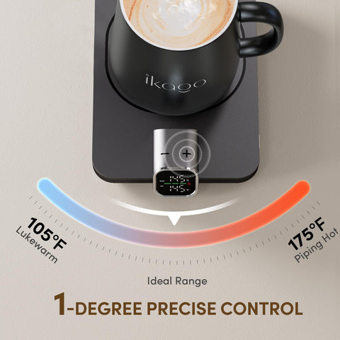 Ikago mug warmer digital temperature display helps you set your preferred heat.