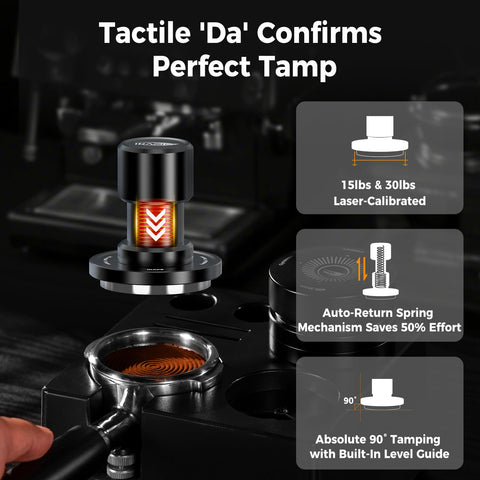 IKAPE tamper audible-click provides precise pressure feedback during tamping.