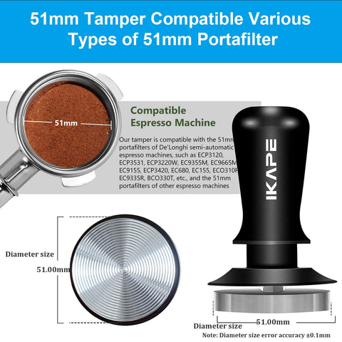 IKAPE calibrated spring-loaded tamper showing mechanism for controlled, repeatable pressure during tamping