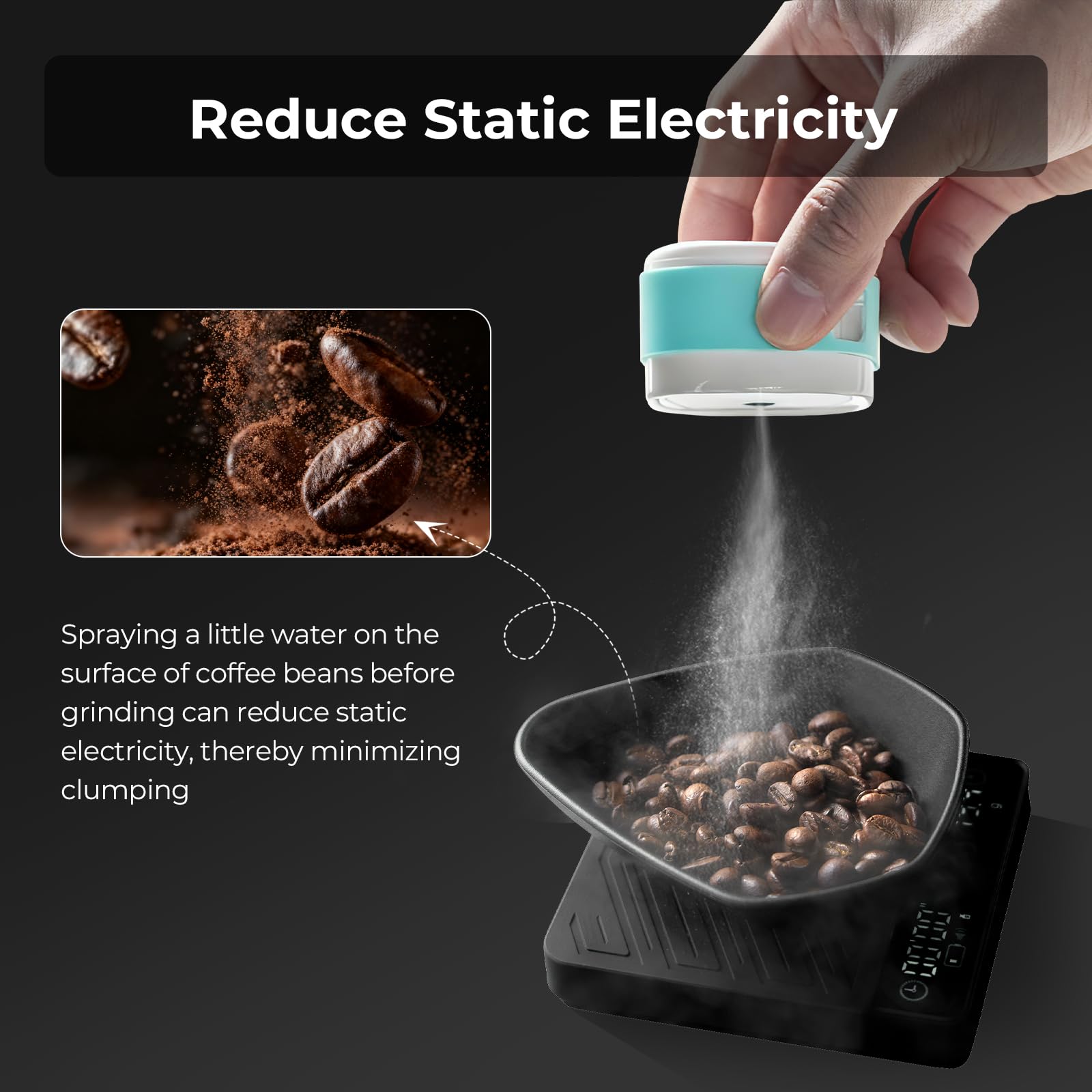 IKAPE coffee bean sprayer ultra-fine mist coats beans for cleaner grinding