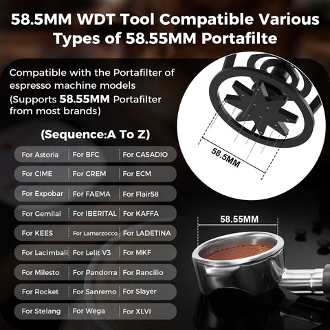 IKAPE WDT Tool 58mm stirrer and funnel for clean, precise dosing.