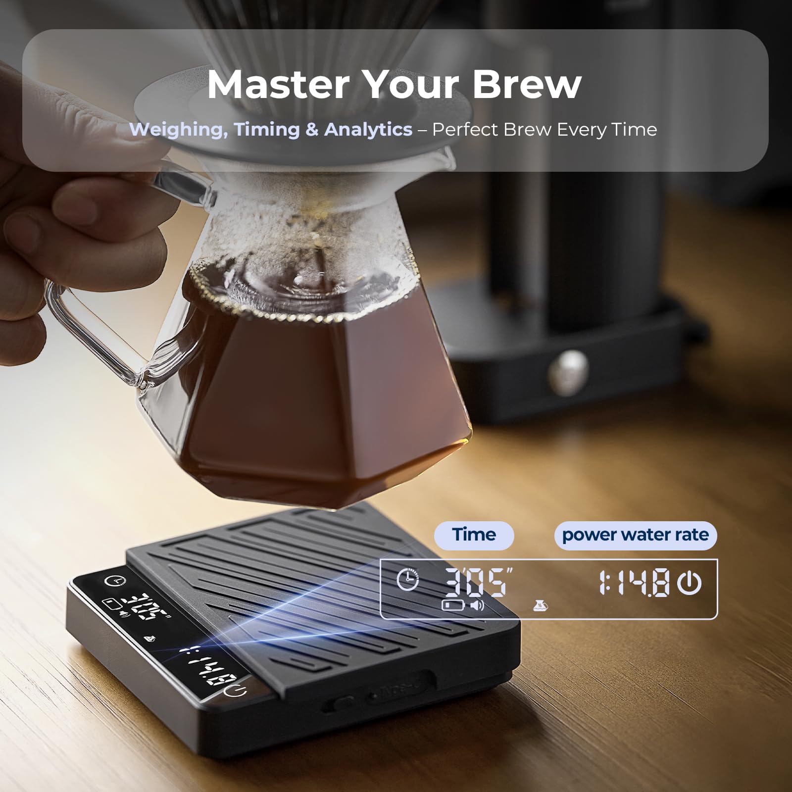 IKAPE brew ratio mode auto-calculates coffee-to-water balance for easy flavor tuning.