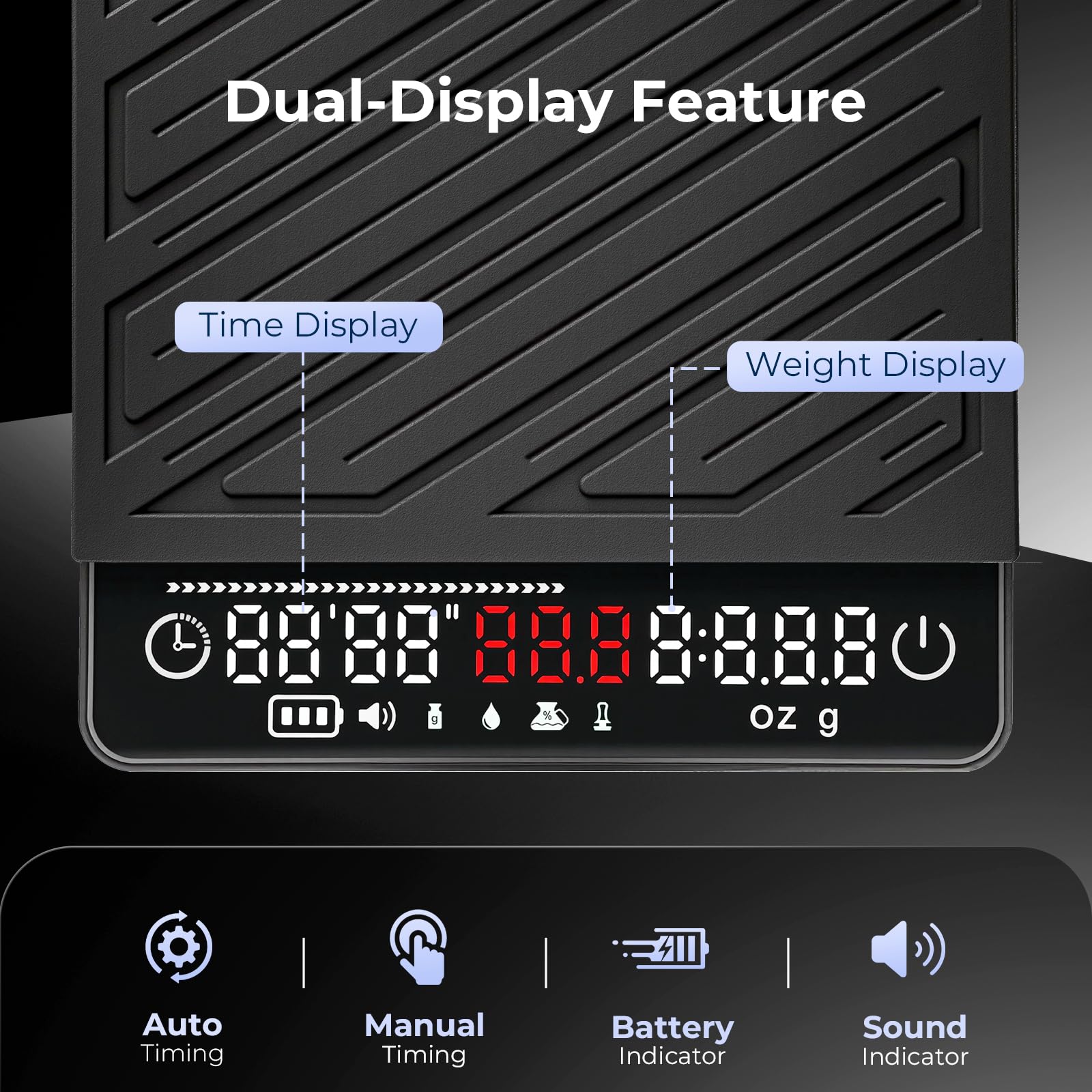 IKAPE professional scale with large LED display enhances readability during espresso sessions.