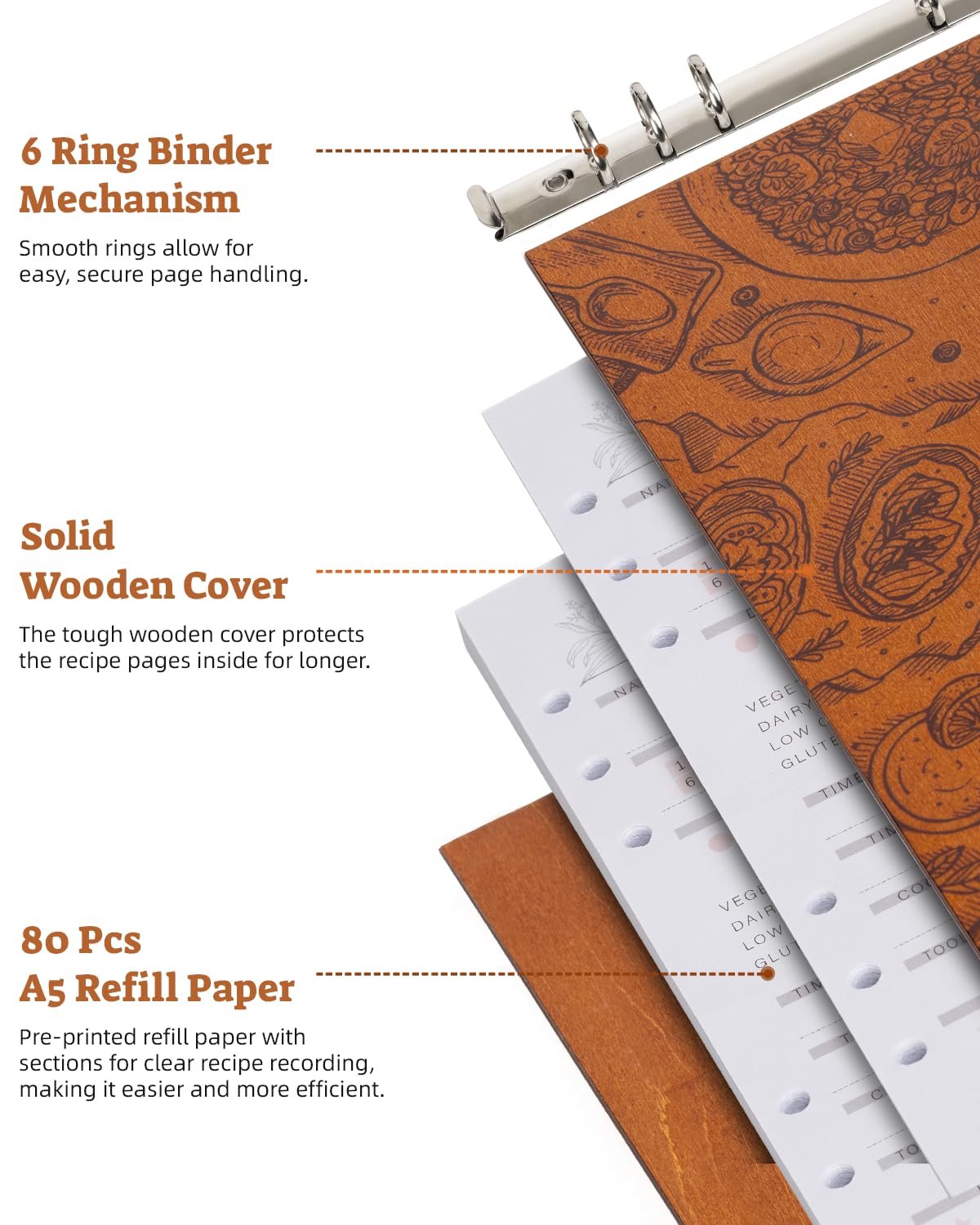 ikedas Woodcover Blank Recipe Book pages ready for handwritten recipes