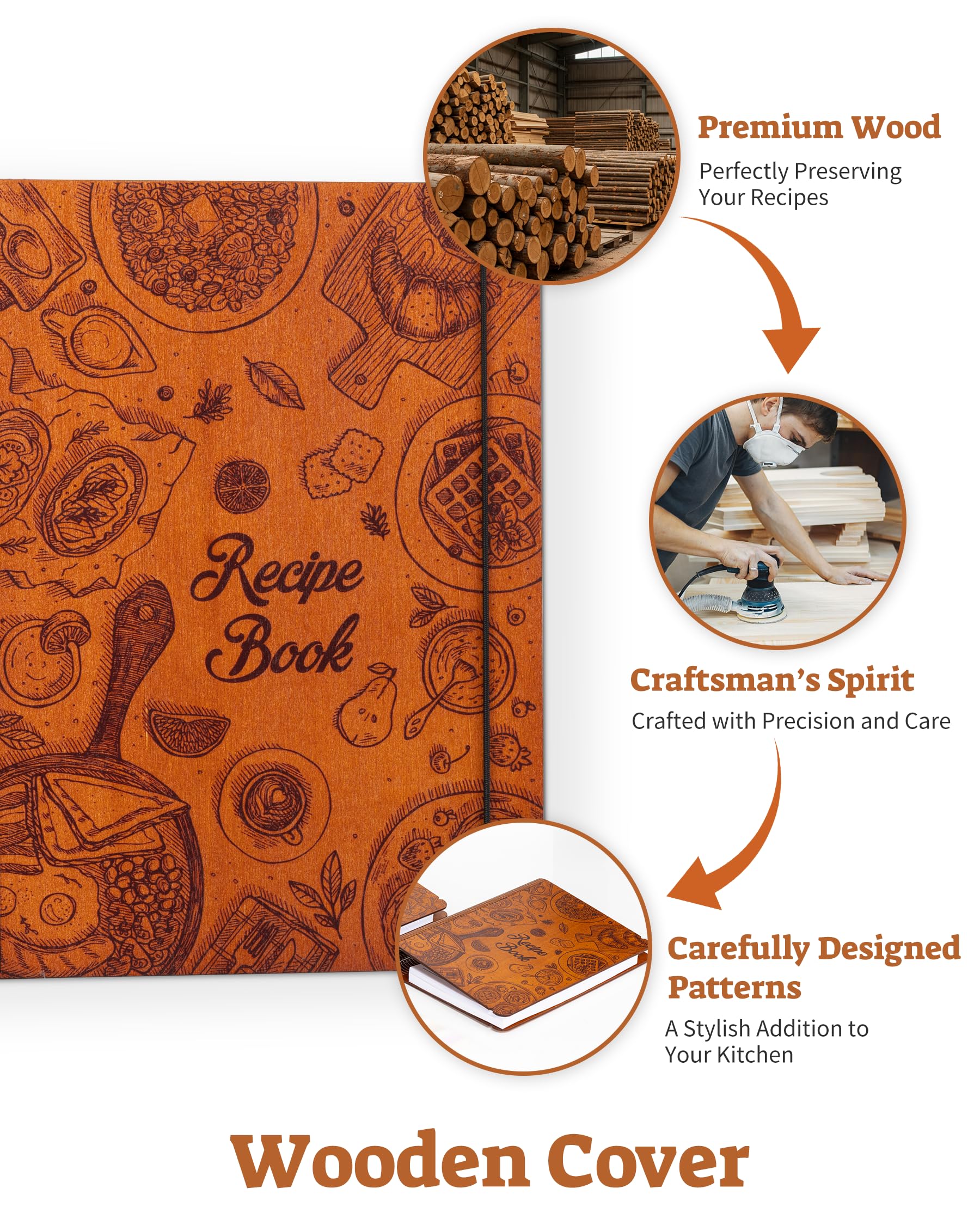 ikedas Woodcover Blank Recipe Book spine emphasizing strong binding