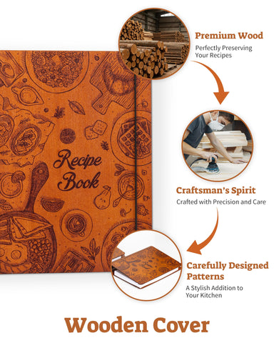 ikedas Woodcover Blank Recipe Book spine emphasizing strong binding