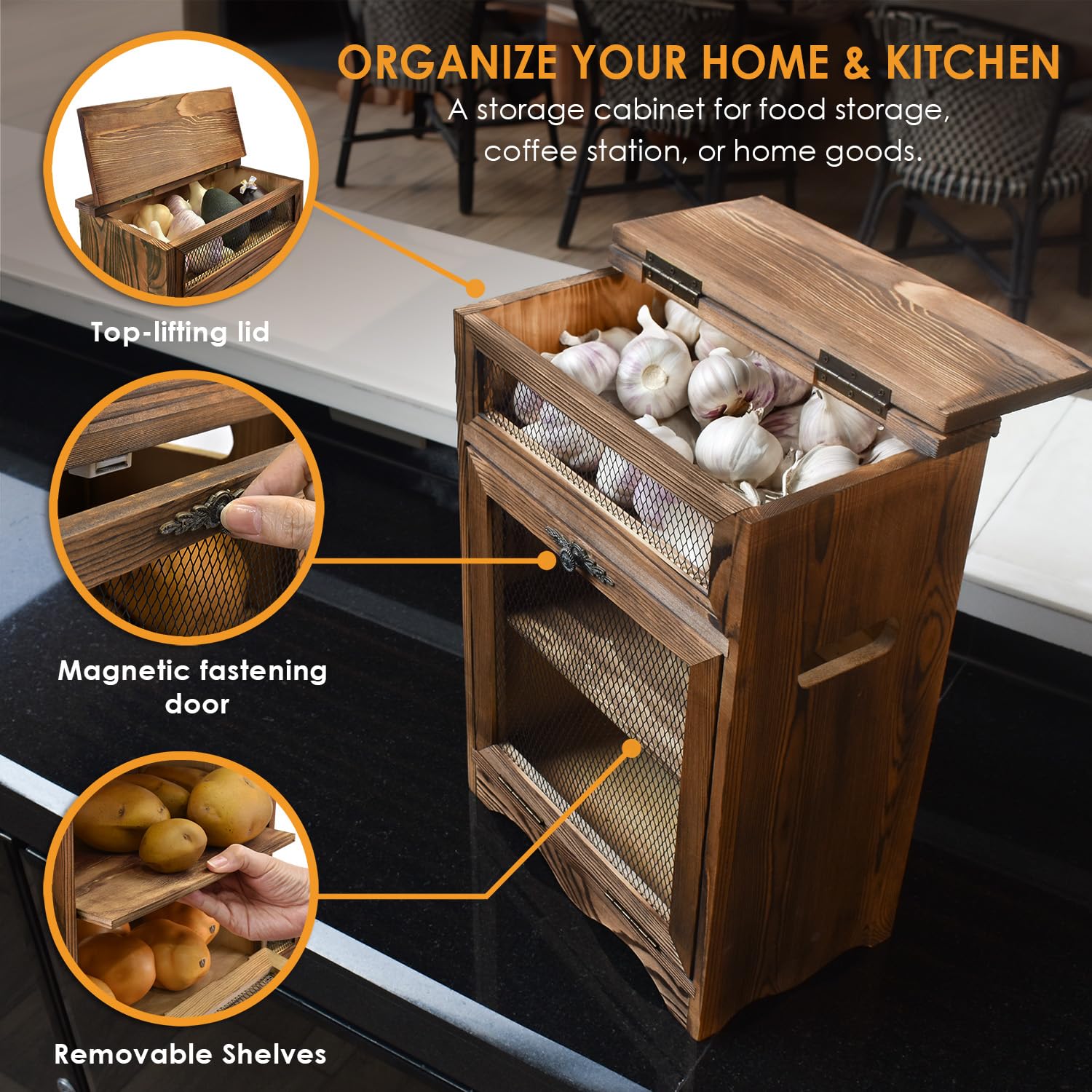 Ikee Design countertop cabinet suited for a tidy coffee station setup.