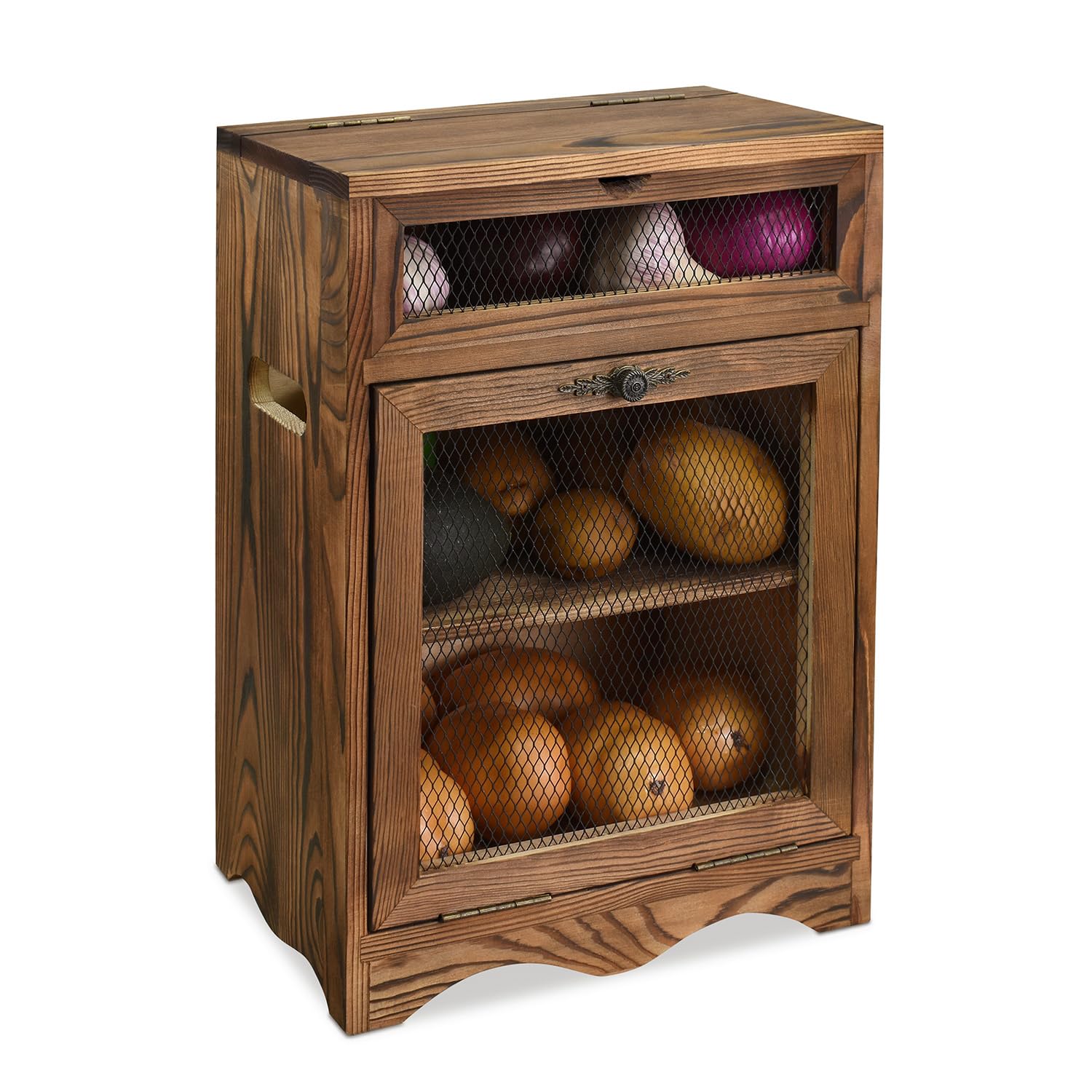 Ikee Design wooden countertop storage bin with top-opening access for quick item retrieval.