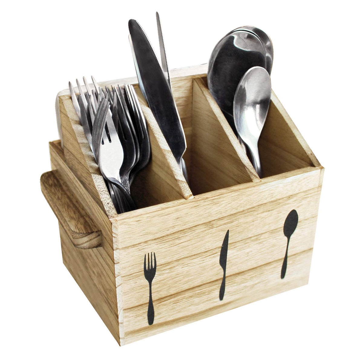 Ikee Design rustic wooden flatware organizer with handle for easy transport