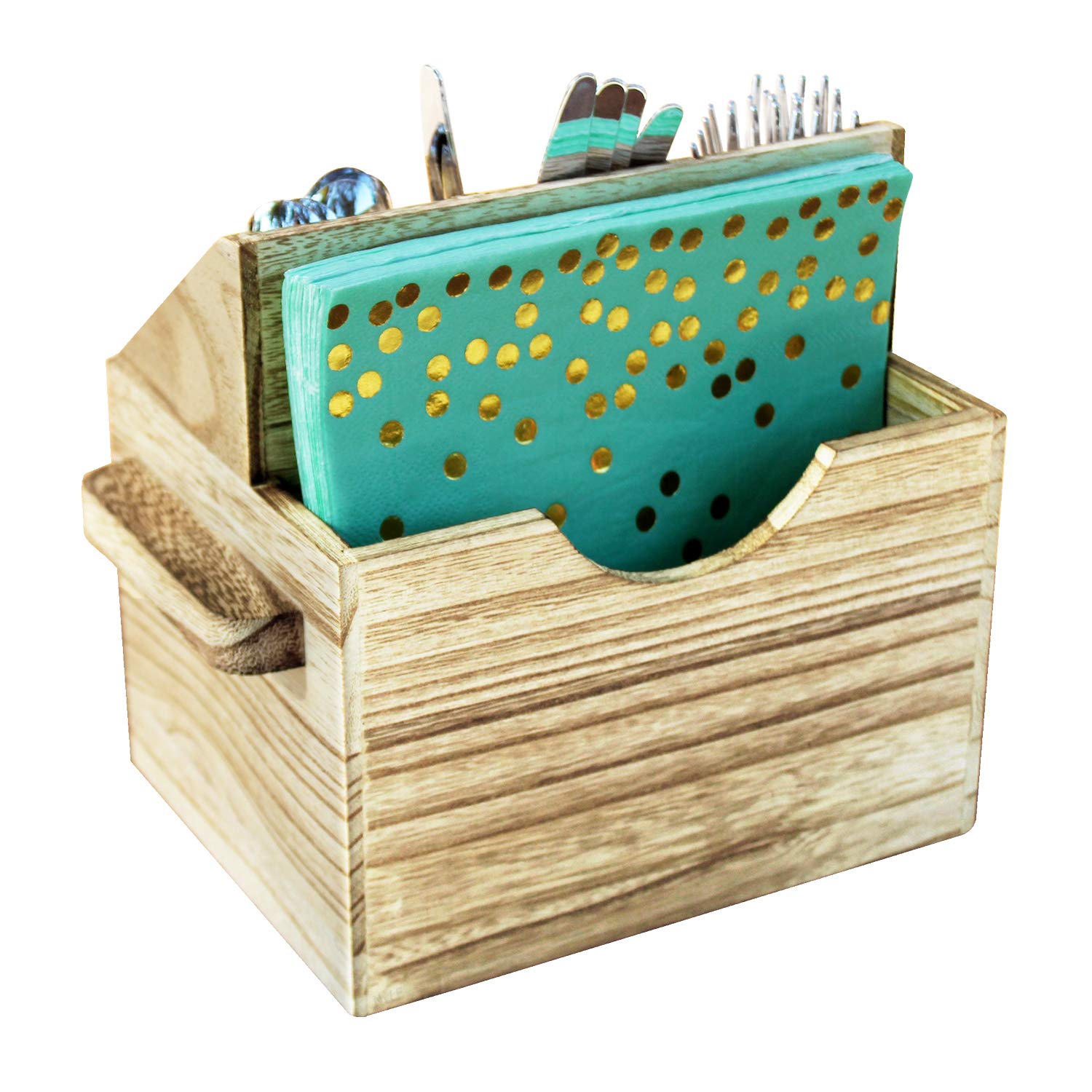 Ikee Design oak flatware caddy with three deep compartments