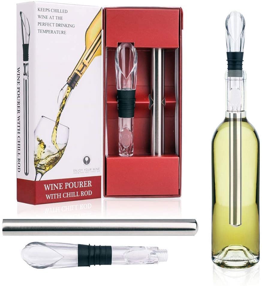 ikito 2-pack wine chiller 3-in-1 keeps wine cool and enhances aroma.