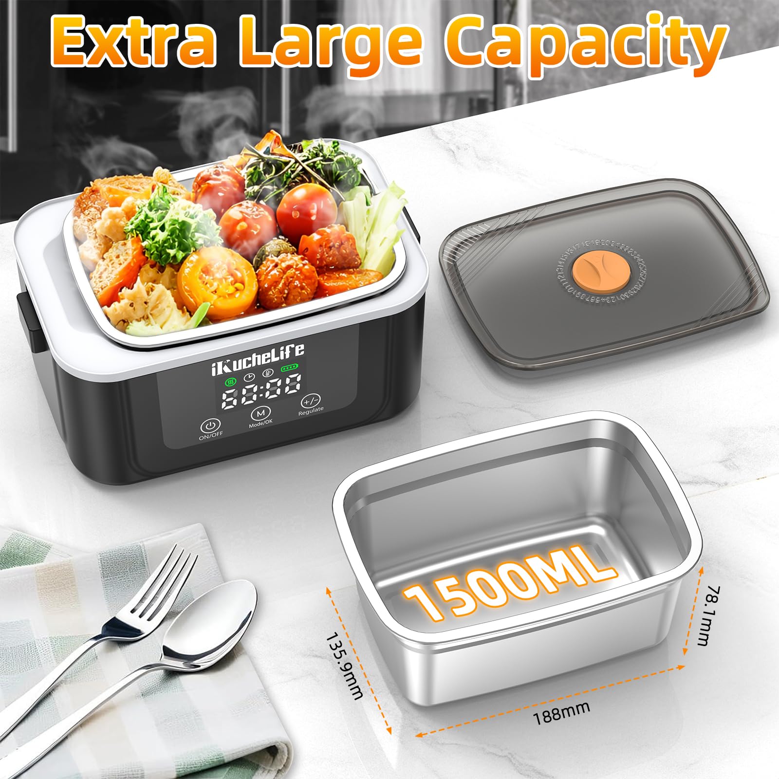 ikuchelife heated lunch box with accessories included for travel