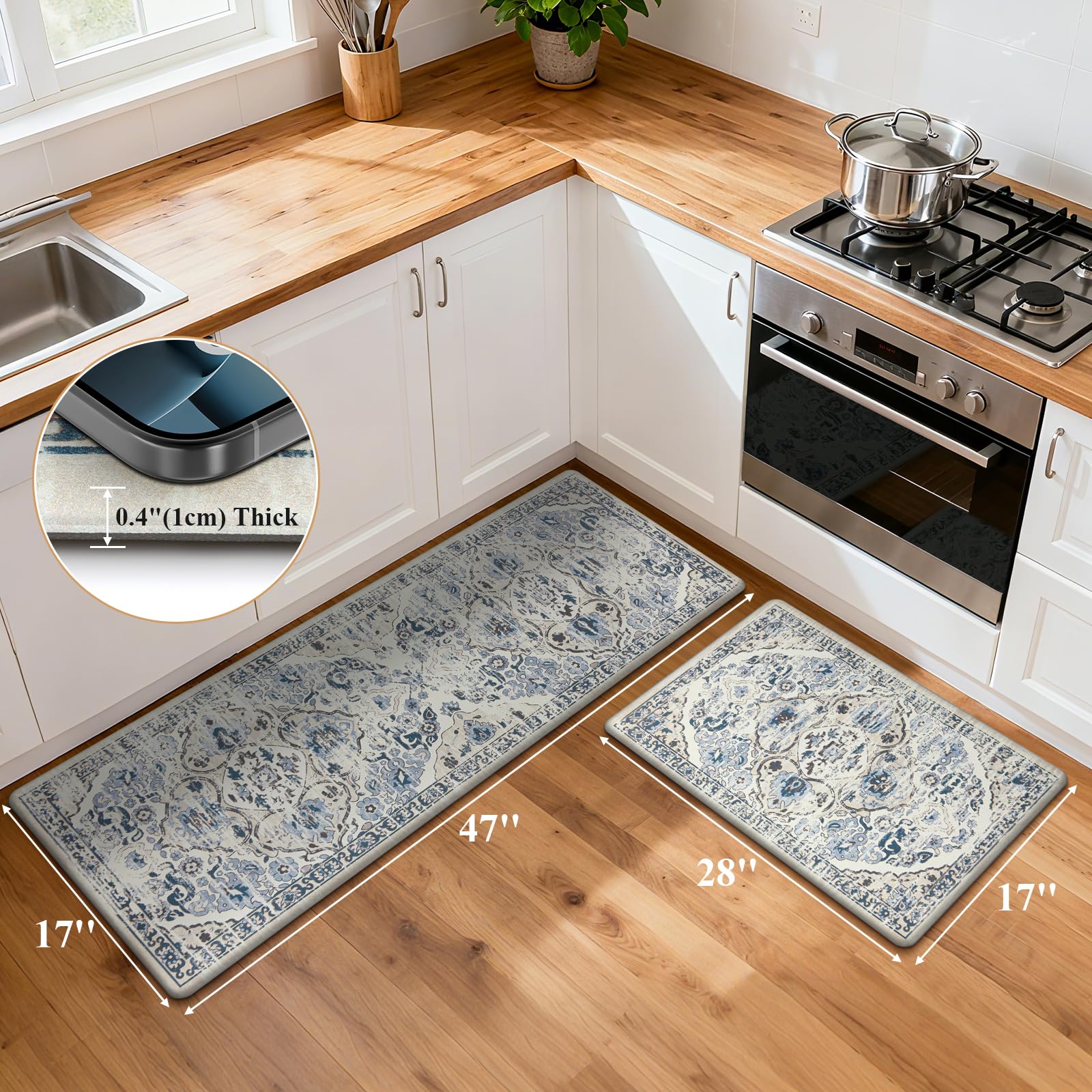 Ileading kitchen mat size 17x47 plus 17x28 fits compact corners