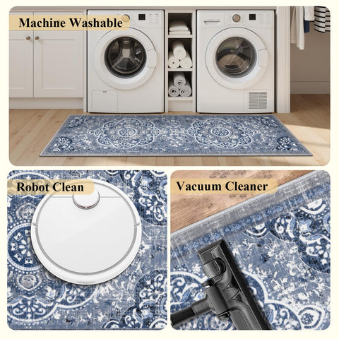 Ileading rug in laundry area adds decorative yet functional flair
