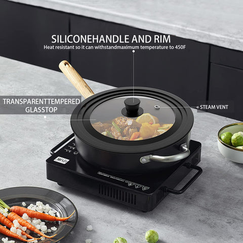 ILOVYO tempered glass lid with silicone edge offers durable heat protection.