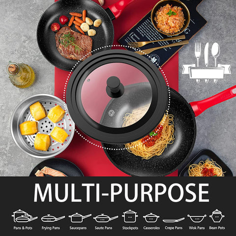 ILOVYO tempered-glass lid with clear view and heat-resistant silicone rim protects cookware.