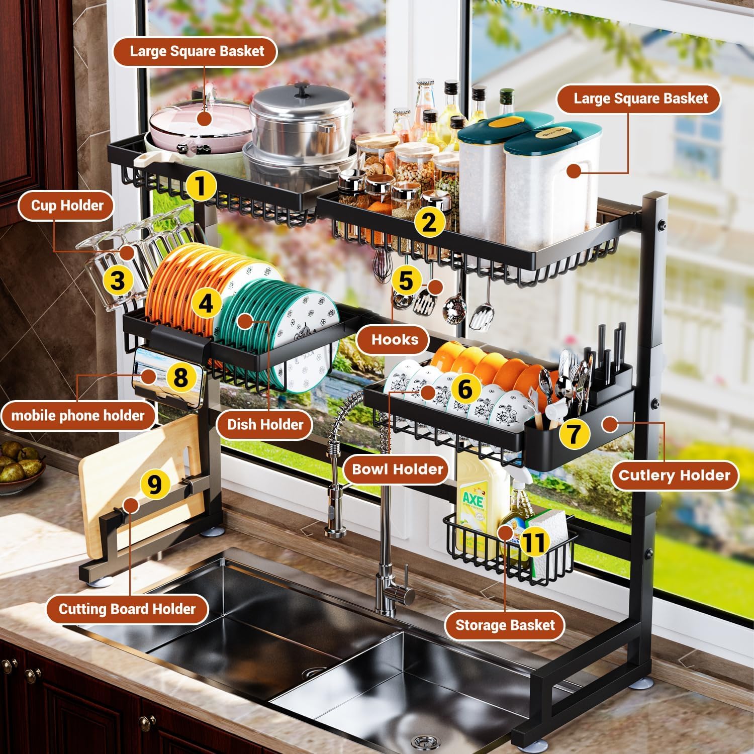 ilvvan 3-tier dish rack offers massive capacity for plates and cookware