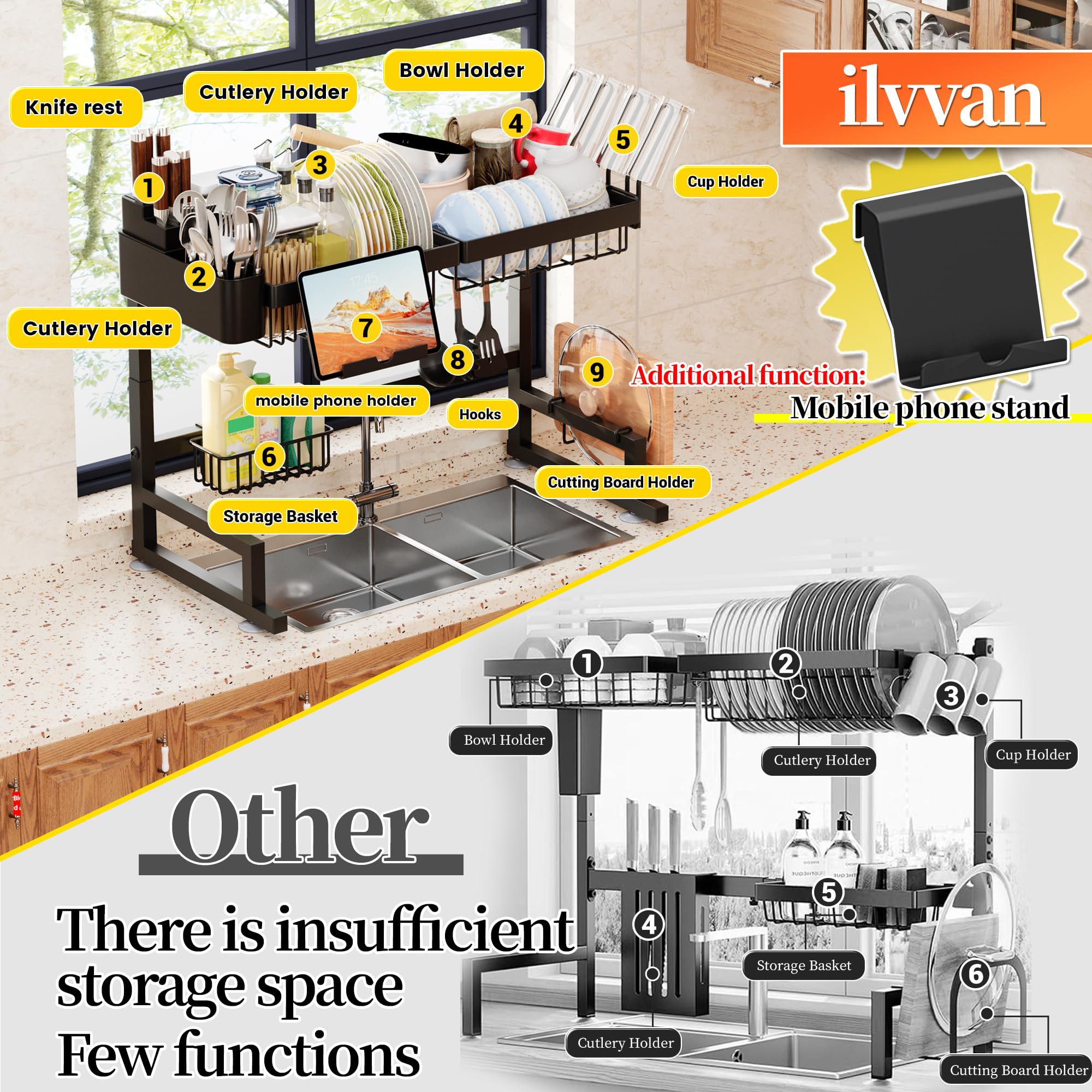 ilvvan ergonomic clearance prevents contact with faucet and cabinet during use