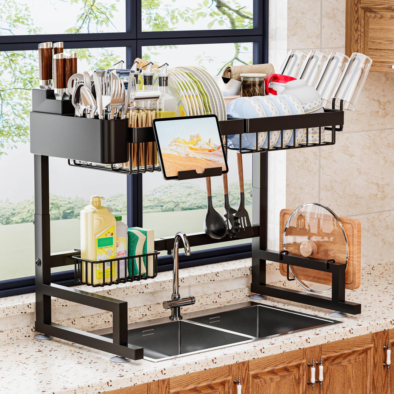 ilvvan over sink dish drying rack extended length fits large sinks and saves counter space