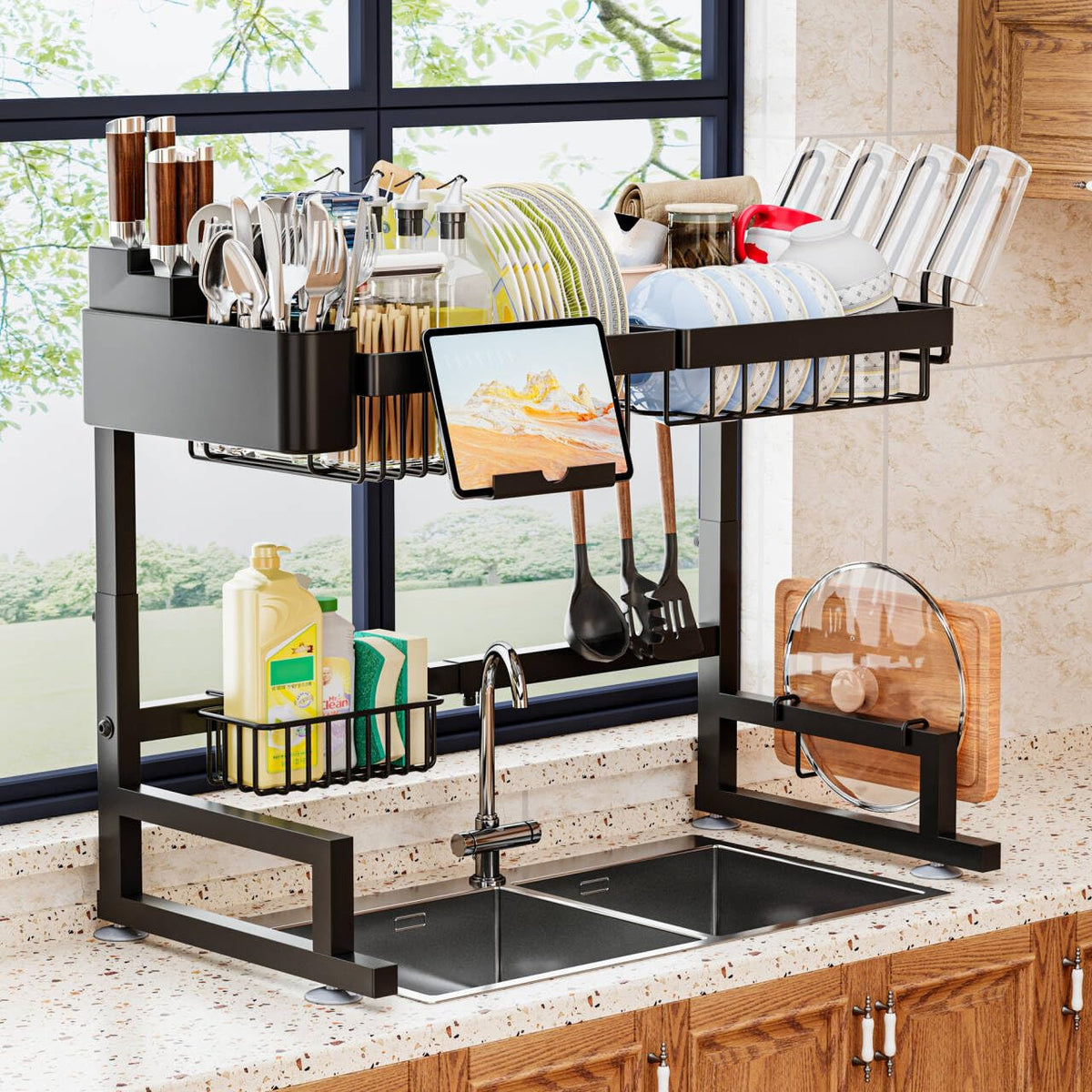 ilvvan over sink dish drying rack extended length fits large sinks and saves counter space