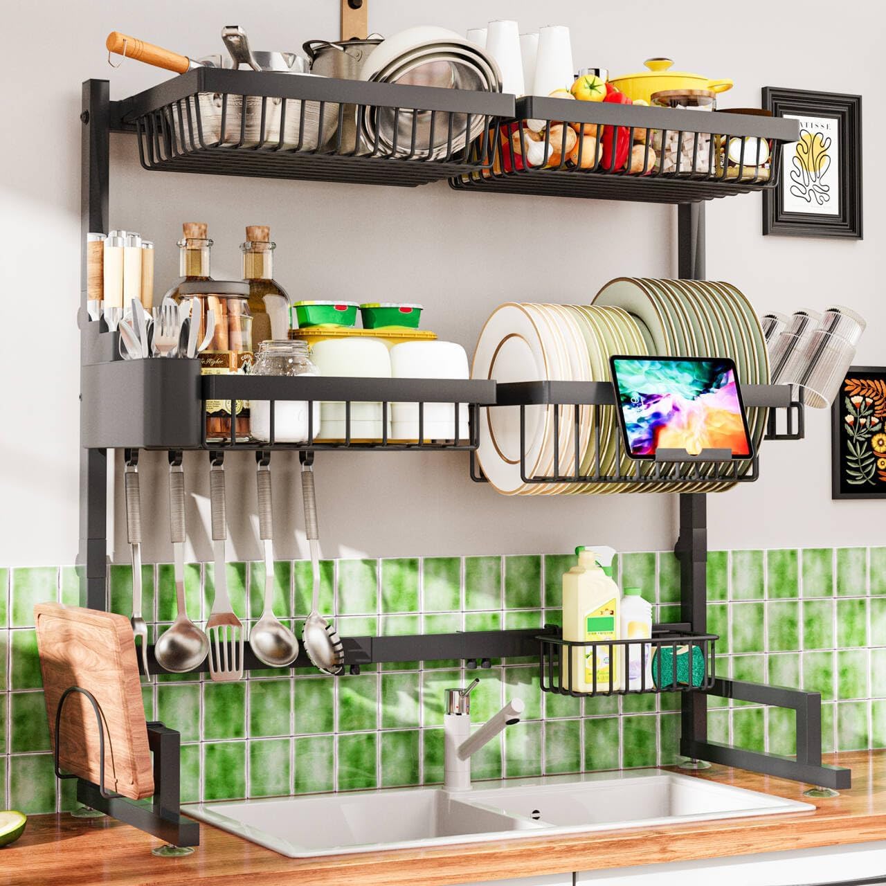 ilvvan over-the-sink rack extended length for flexible fit on large sinks
