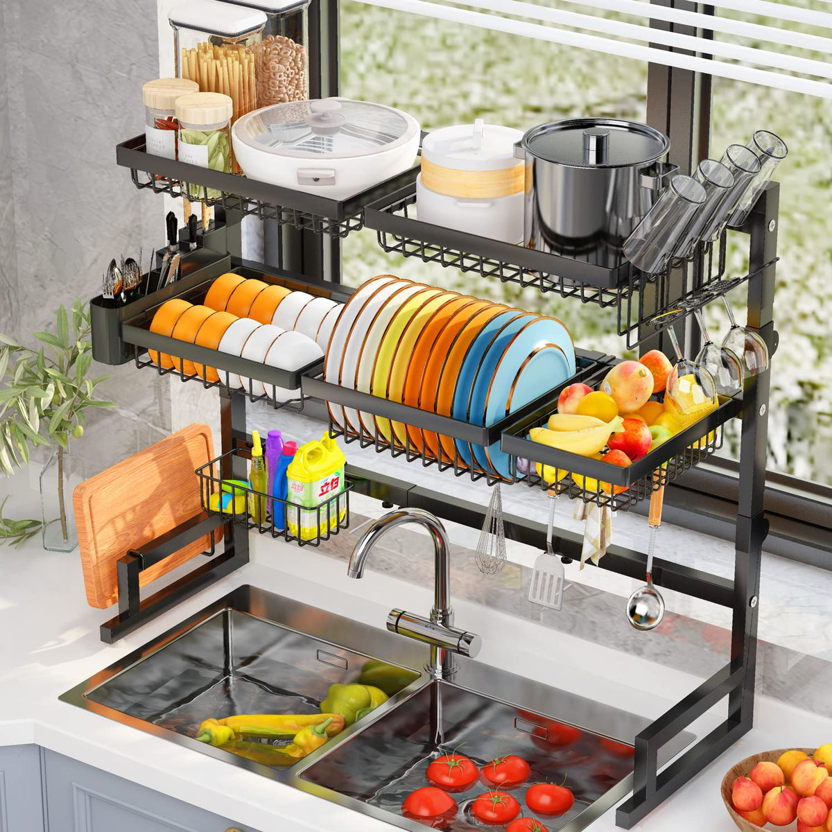ilvvan over-sink drying rack extends to fit large sinks for versatile drying space