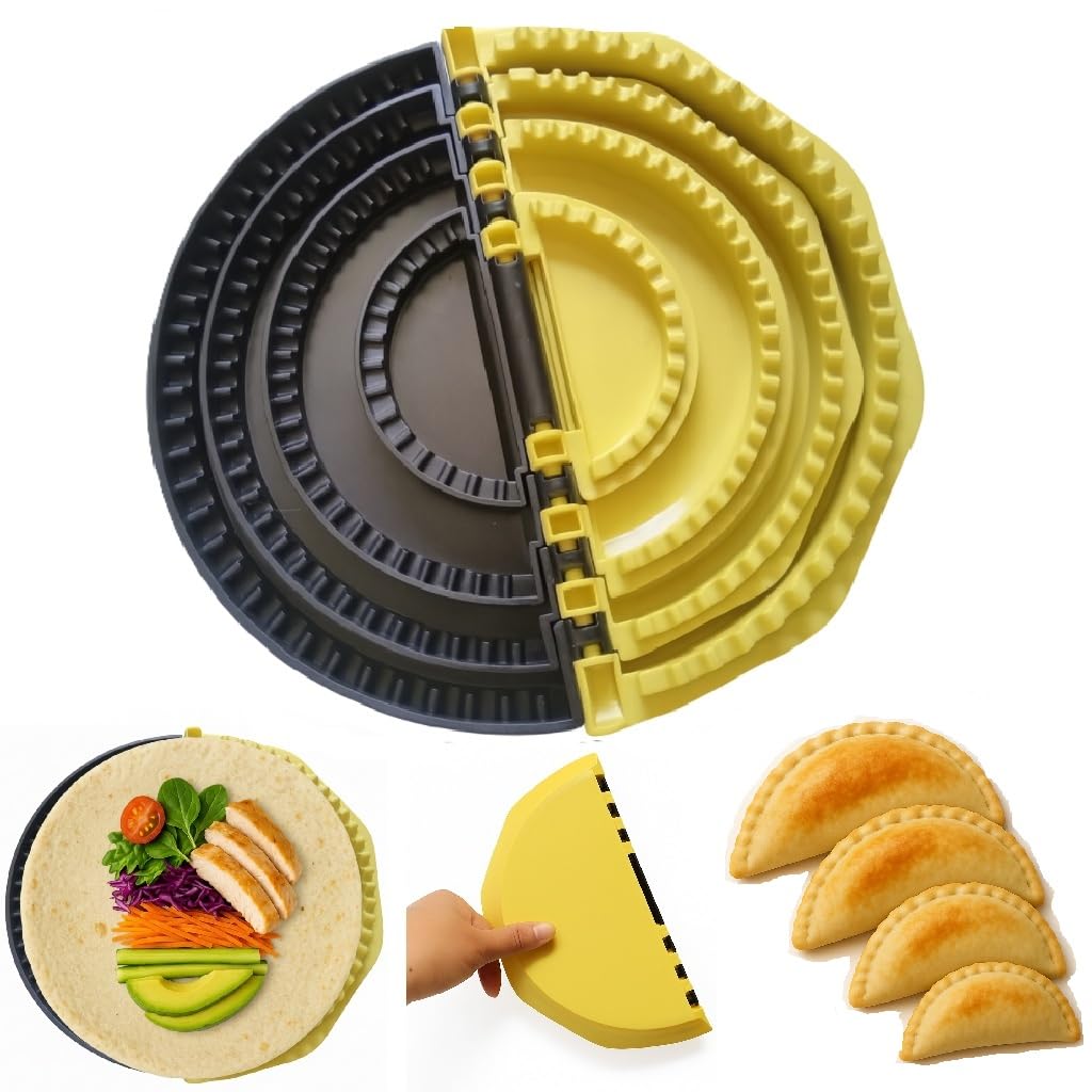 4-in-1 Tortilla Sealer & Taco Crimper – Multi-Size 10/8/6/4 Inch Tortilla Folder Maker with Shark Teeth Edge, Leak-Proof & Dishwasher Safe for Burritos, Dumplings, Pastries (10+8+6+4 Inch)