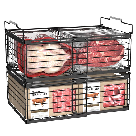 NADAMOO Freezer Organizer Bins – 2-Pack Large Expandable, Stackable Chest Freezer Baskets with Handles