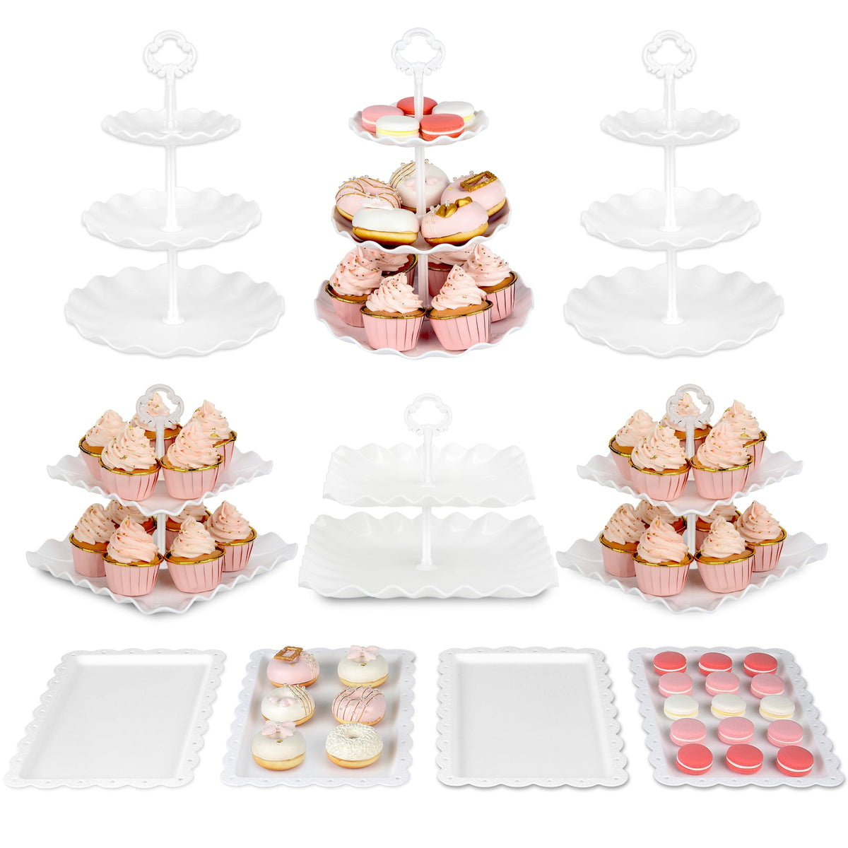 NWK cake stand set two- and three-tier white for elegant party displays.