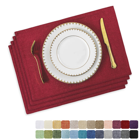 Home Brilliant Cloth Placemats Set of 4 Red Linen Placemats for Dinner Heat Resistant Dining Table Mats Kitchen Place Mats for Party Valentine's Day, Dark Red Burgundy