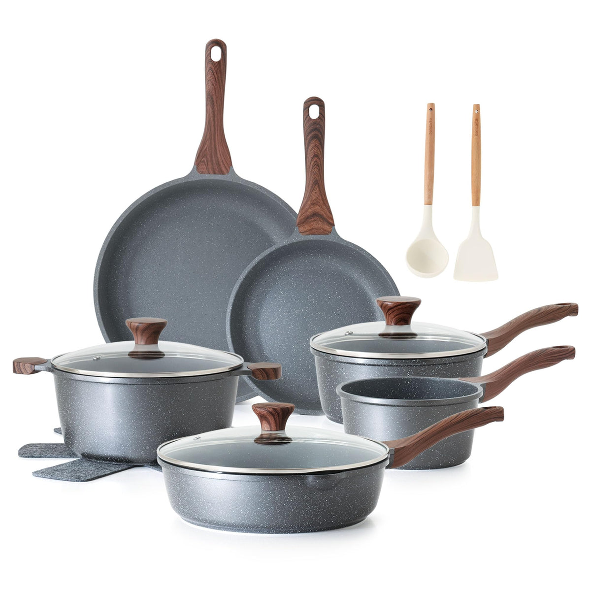 SENSARTE Nonstick Cookware Set 16-Piece, Healthy Pots and Pans Set, Non-stick Kitchen Cooking Set with Stay-Cool Handles, Silicone Utensils and Pot Protectors, PFOA Free