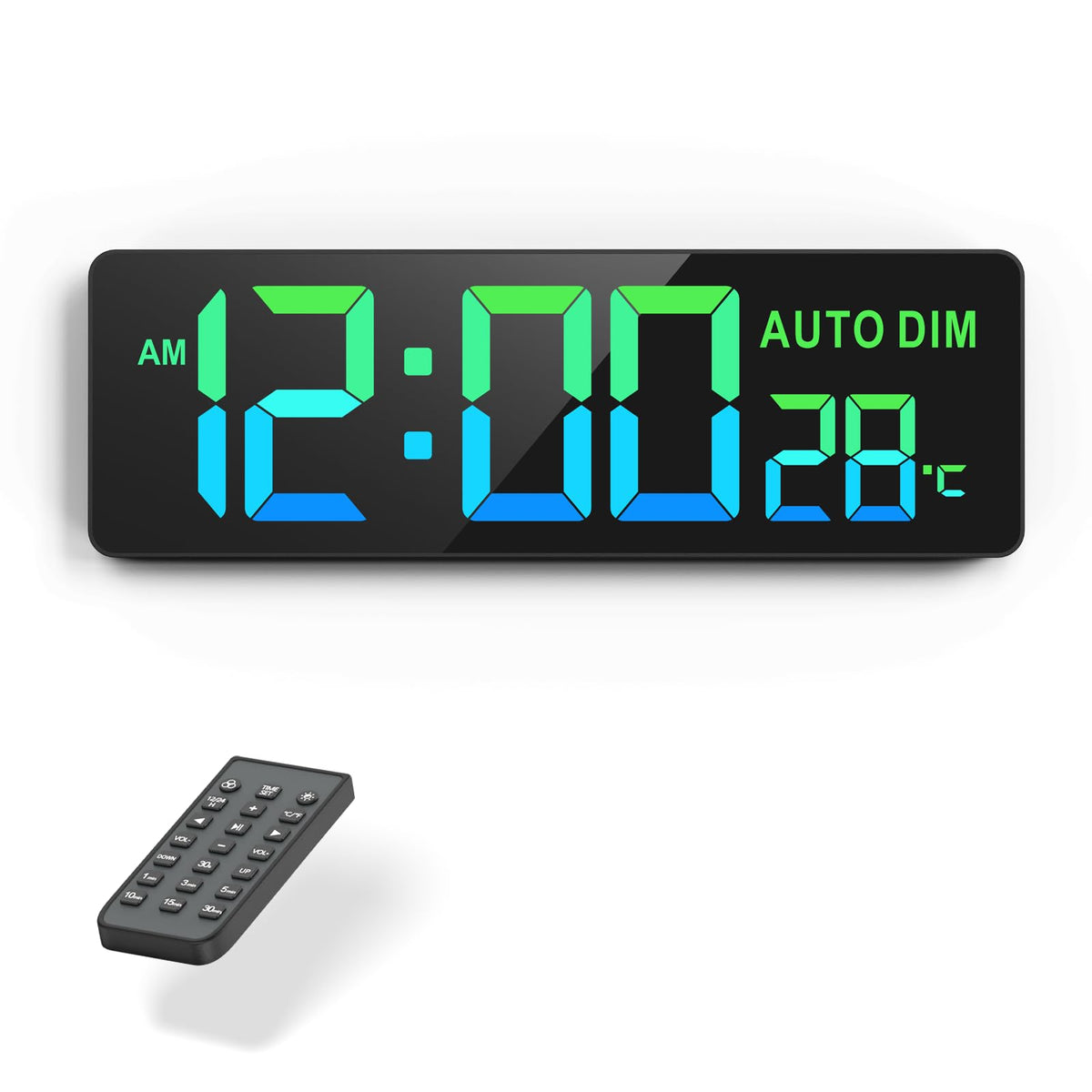 REACHER 16.5-Inch Large Digital Wall Timer Clock with Remote, Auto Dimmer, Temperature Display