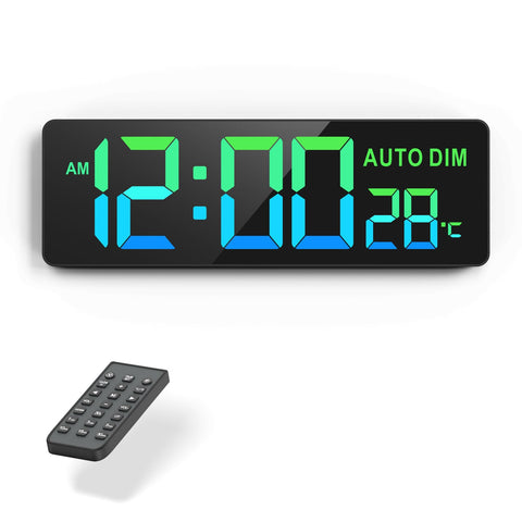 REACHER 16.5-Inch Large Digital Wall Timer Clock with Remote, Auto Dimmer, Temperature Display