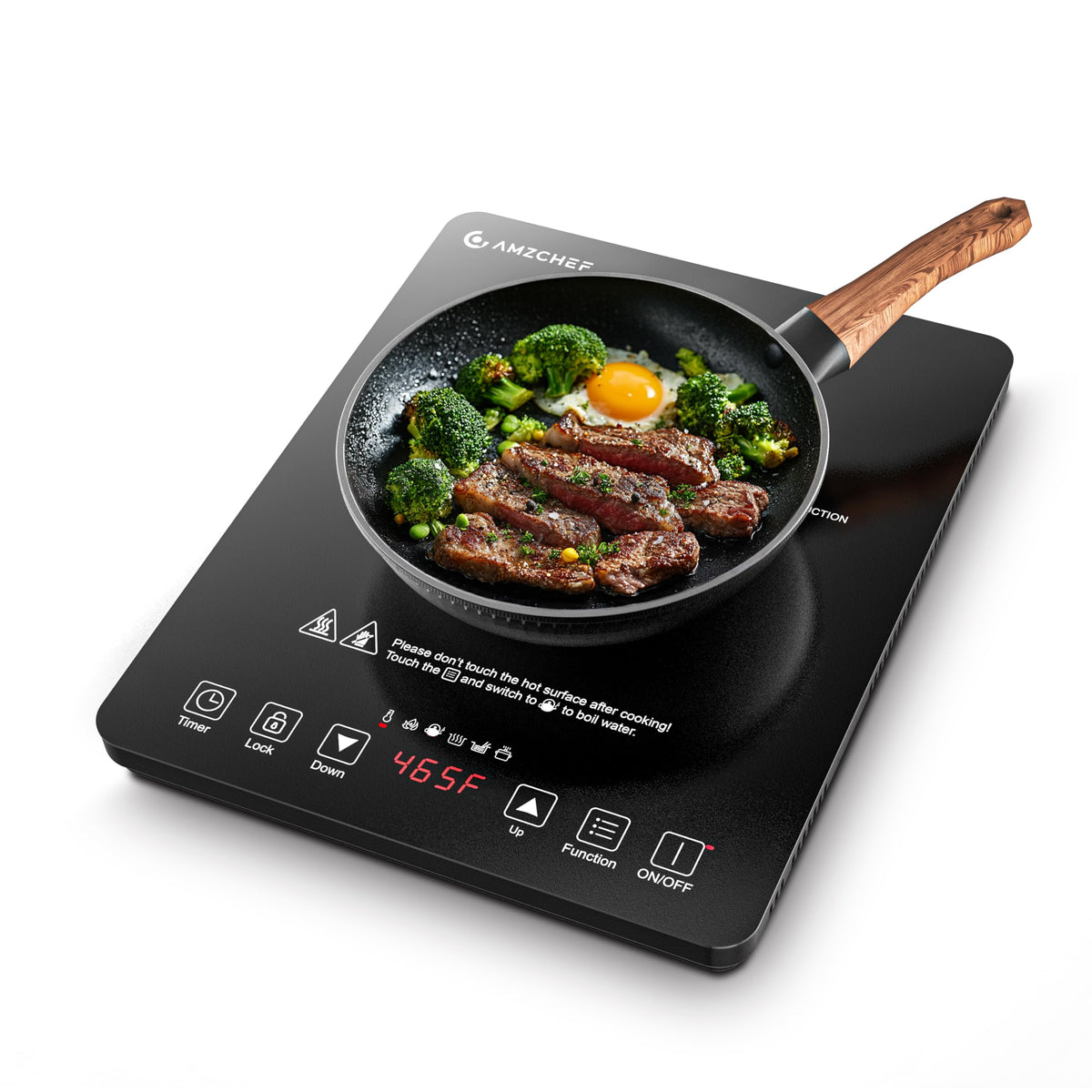 AMZCHEF Portable Induction Cooktop 20 Temperature & Power Levels, 1800W Induction Stove Burner with 6.8" Heating Coil, Low Noise Hot Plate Single Electric Cooktops Countertop Stove with Timer