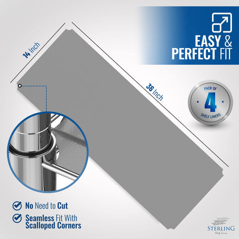 Sterling Shelf Liners for Wire Shelf System – Graphite, 14 x 36 Inches (Set of 4)