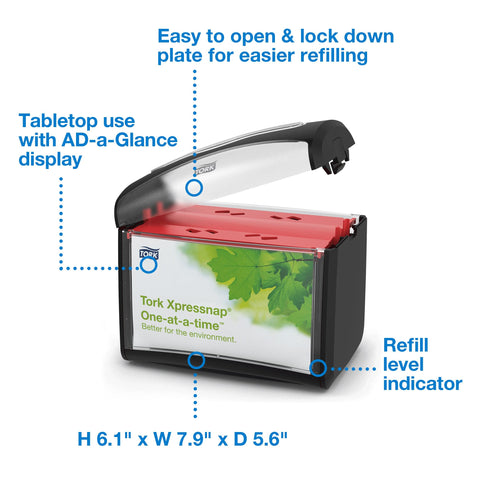 Tork Xpressnap Tabletop Napkin Dispenser Black One-at-a-time Dispensing, Hygienic, Durable Design 1 Pack x 1 Dispenser (6232100)